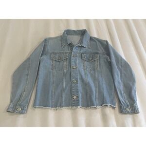 Womens Rhinestone Bling Denim Jacket Cropped Lightweight Blue Size Small